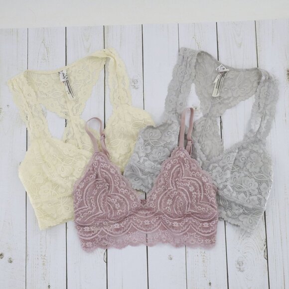 Free People Express Lace Racerback Bralette Set Of 3 Small Dainty Fairy Grunge - Picture 1 of 16
